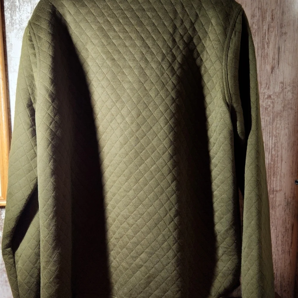 Tommy Hilfiger Olive Green Quilted Shirt Jacket Outerwear Heavy Fleece Material